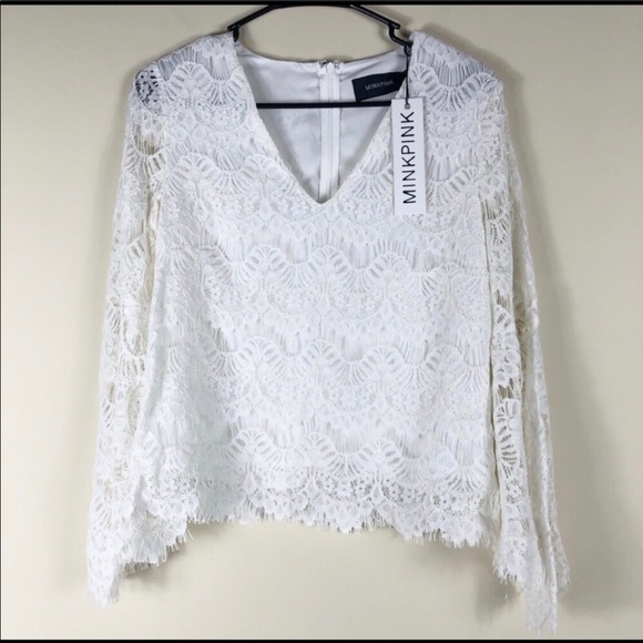 MINKPINK NWT Off White Tainted Love Lace Blouse - Picture 2 of 4